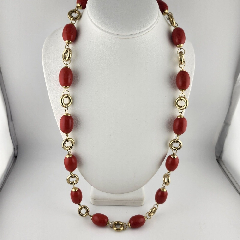 Vintage Red And Gold Tone‎ Beaded Necklace 1990's
